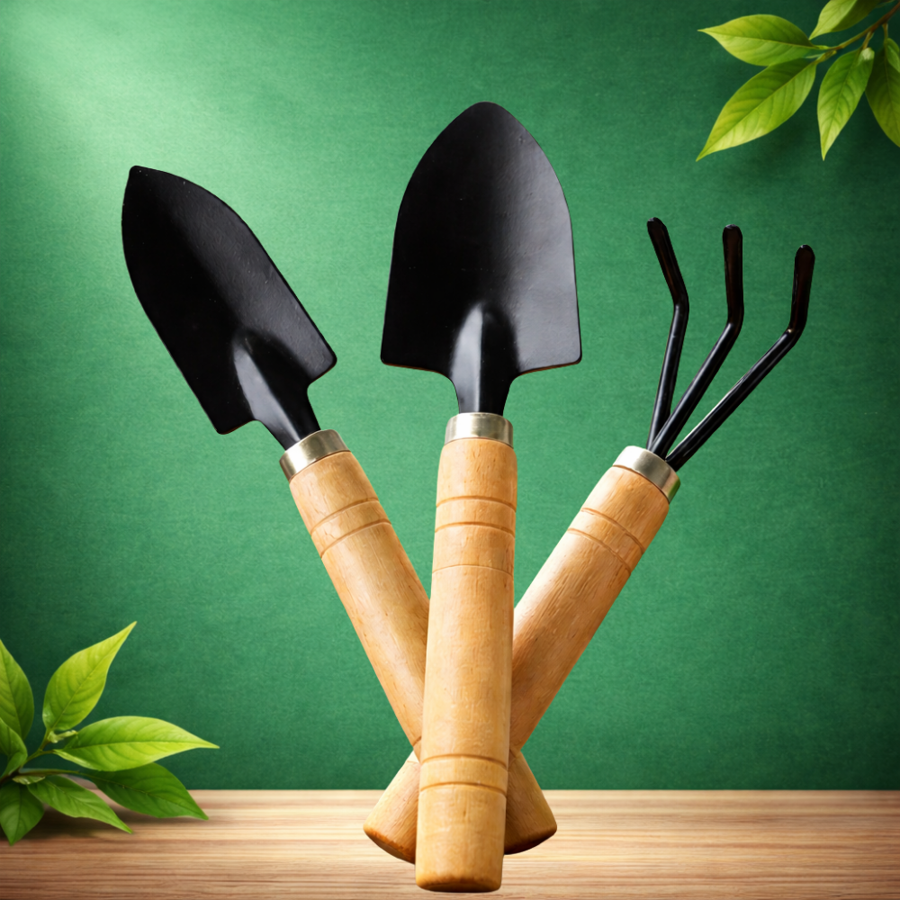 Garden Tool Set of 3 Mini with Wooden Handles